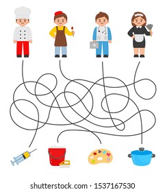 Maze game for children. Help workers find their equipment.