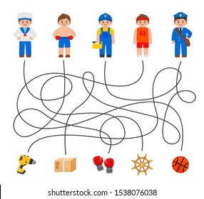 Maze game for children. Help workers find their equipment.