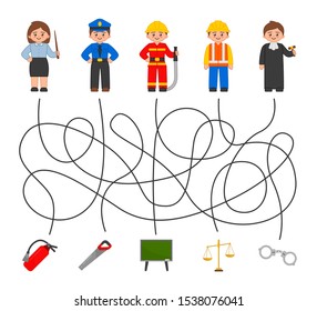 Maze game for children. Help workers find their equipment.