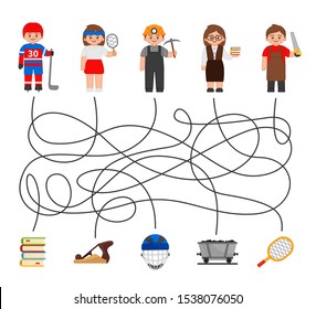 Maze game for children. Help workers find their equipment.