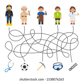 Maze game for children. Help workers find their equipment.
