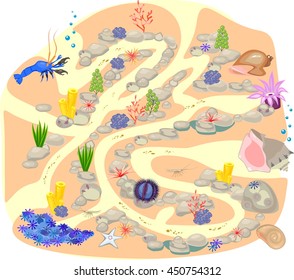 Maze Game for Children with Hermit crab and seashell