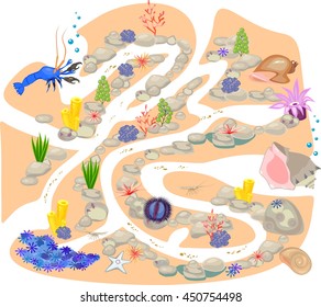 Maze Game for Children with Hermit crab and seashell
