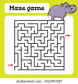 Maze game for children with hippopotamus. Vector illustration