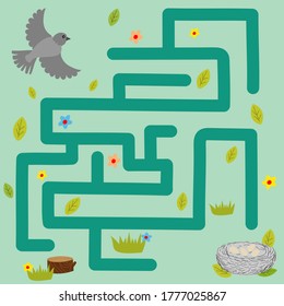 A maze game for children. lead the bird to the nest