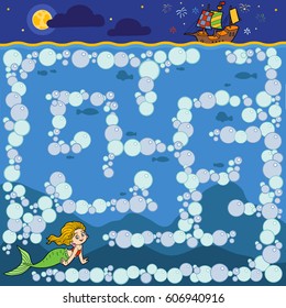 Maze game for children. Little mermaid and the prince's ship