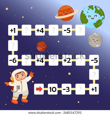 Maze game for children. Teaching children addition and subtraction. A math game for elementary school students.
