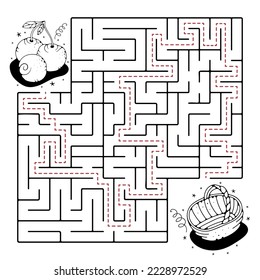 Maze game. Collect berries in a basket. Funny maze for kids. Vector illustration.