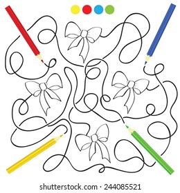 maze game and coloring activity page for kids: Help the pencils to get to the picture