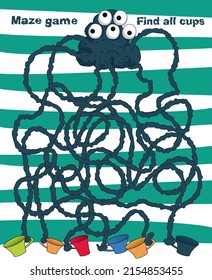 Maze Game. Cute and funny Monster Maze. Monster in Shoes.  Easy game for kids.
