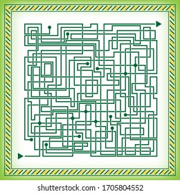 Maze game and decorative color square frame. For kids and adults, high level.