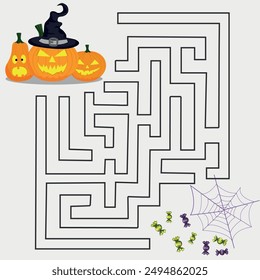 Laberinto es un juego para el desarrollo de la lógica. Dibujo de Vector para la creatividad de los niños sobre el tema de Halloween.