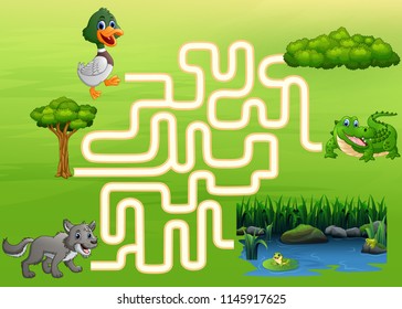 Maze game of duck, wolf and crocodile