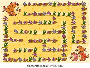 Maze game, education game for children, Fish