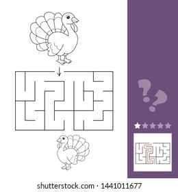 Maze game, education game for children, Funny Turkey