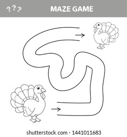 Maze game, education game for children, Funny Turkey