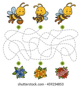 Maze game, education game for children. Help the bees to find their way to the flowers!