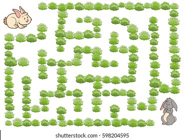 Maze game, education game for children, Rabbit