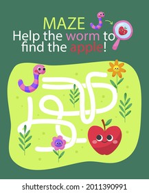 Maze game. Educational labyrinth for children. Find path solution. Way search puzzle. Connect correct track, trail. Kindergarten, school, preschool learning picture design. Vector illustration.