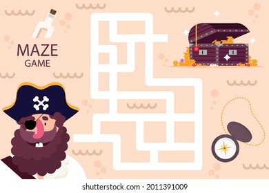 Maze game. Educational labyrinth for children. Find path solution. Way search puzzle. Connect correct track, trail. Kindergarten, school, preschool learning picture design. Vector illustration.