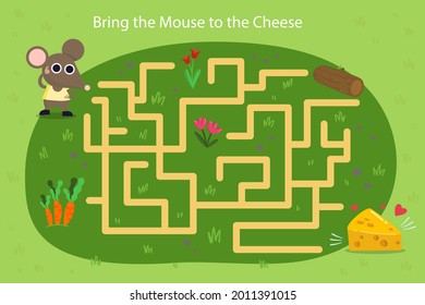 Maze game. Educational labyrinth for children. Find path solution. Way search puzzle. Connect correct track, trail. Kindergarten, school, preschool learning picture design. Vector illustration.