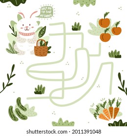 Maze game. Educational labyrinth for children. Find path solution. Way search puzzle. Connect correct track, trail. Kindergarten, school, preschool learning picture design. Vector illustration.
