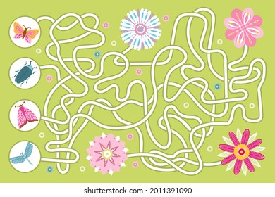 Maze game. Educational labyrinth for children. Find path solution. Way search puzzle. Connect correct track, trail. Kindergarten, school, preschool learning picture design. Vector illustration.