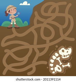 Maze game. Educational labyrinth for children. Find path solution. Way search puzzle. Connect correct track, trail. Kindergarten, school, preschool learning picture design. Vector illustration.