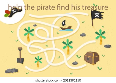 Maze game. Educational labyrinth for children. Find path solution. Way search puzzle. Connect correct track, trail. Kindergarten, school, preschool learning picture design. Vector illustration.