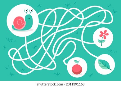 Maze game. Educational labyrinth for children. Find path solution. Way search puzzle. Connect correct track, trail. Kindergarten, school, preschool learning picture design. Vector illustration.