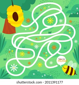 Maze game. Educational labyrinth for children. Find path solution. Way search puzzle. Connect correct track, trail. Kindergarten, school, preschool learning picture design. Vector illustration.