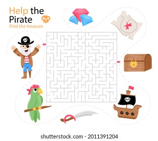 Maze game. Educational labyrinth for children. Find path solution. Way search puzzle. Connect correct track, trail. Kindergarten, school, preschool learning picture design. Vector illustration.