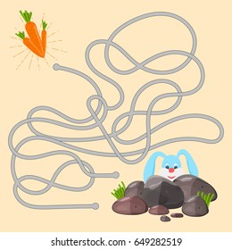 Maze game. Educational labyrinth for children with rabbit and two ways to find carrot. Vector