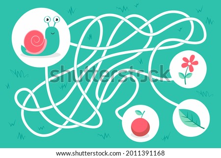 Maze game. Educational labyrinth for children. Find path solution. Way search puzzle. Connect correct track, trail. Kindergarten, school, preschool learning picture design. Vector illustration.