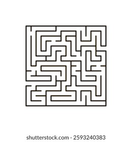 Maze game, exploration and strategy. Square riddle challenge. Winding corridors in engaging puzzle with twists, turns and hidden pathways. Vector illustration on white background