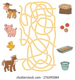 Maze Game Farm Animals Food Stock Vector (Royalty Free) 276590384