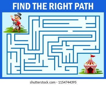 Maze game find circus handler way to tent
