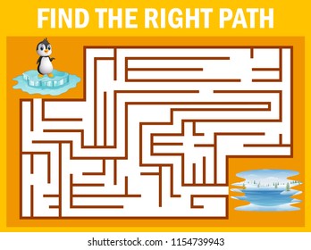 Maze game find penguin walk away to pole