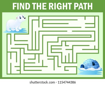 Maze game find polar bear walk away to igloos