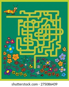 maze game: find a way to help the caterpillar on a meadow