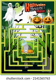 Maze game finds the ghost's way to gravestone illustration