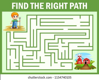 Maze game finds the little farmer way get to the farm