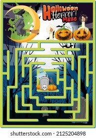 Maze game finds the witch's way to gravestone illustration