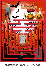 Maze game finds the zombie's way to gravestone illustration