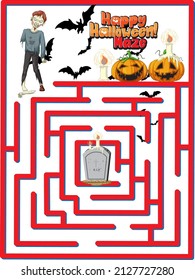 Maze game finds the zombie's way to gravestone illustration