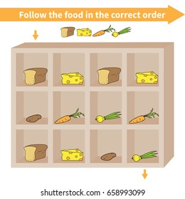 Maze Game. Follow The Food In The Correct Order.Children Education Game.