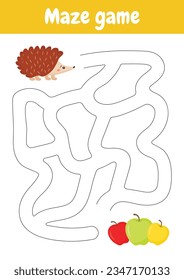 Maze game. Go through maze to reach the goal. Printable worksheets, activities for children. Logical games for preschool, kindergarten learning, homeschooling. Cute vector animals.