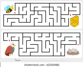Maze game: Help the bee to find the honeycomb and help the eagle to find the eggs