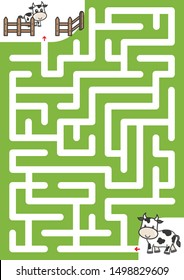 Maze Game: Help Cow Find The Way To Calf. - Worksheet For Education