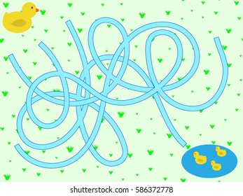 maze game to help the duck ducklings swim vector illustration